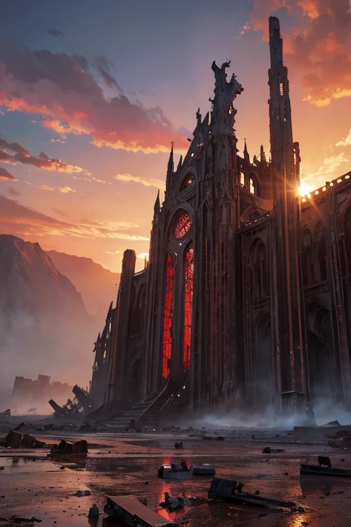 Highest quality、masterpiece、Desolate Earth、wreckage、Red Sky、Surrealism