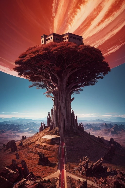 Highest quality、masterpiece、Desolate Earth、wreckage、Red Sky、Surrealism