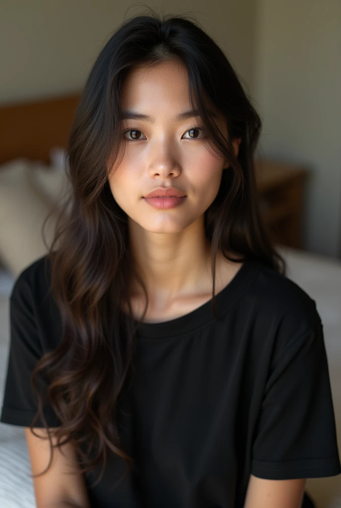 Beutiful girl 24 year old portrait Real girl at home Black t shirt