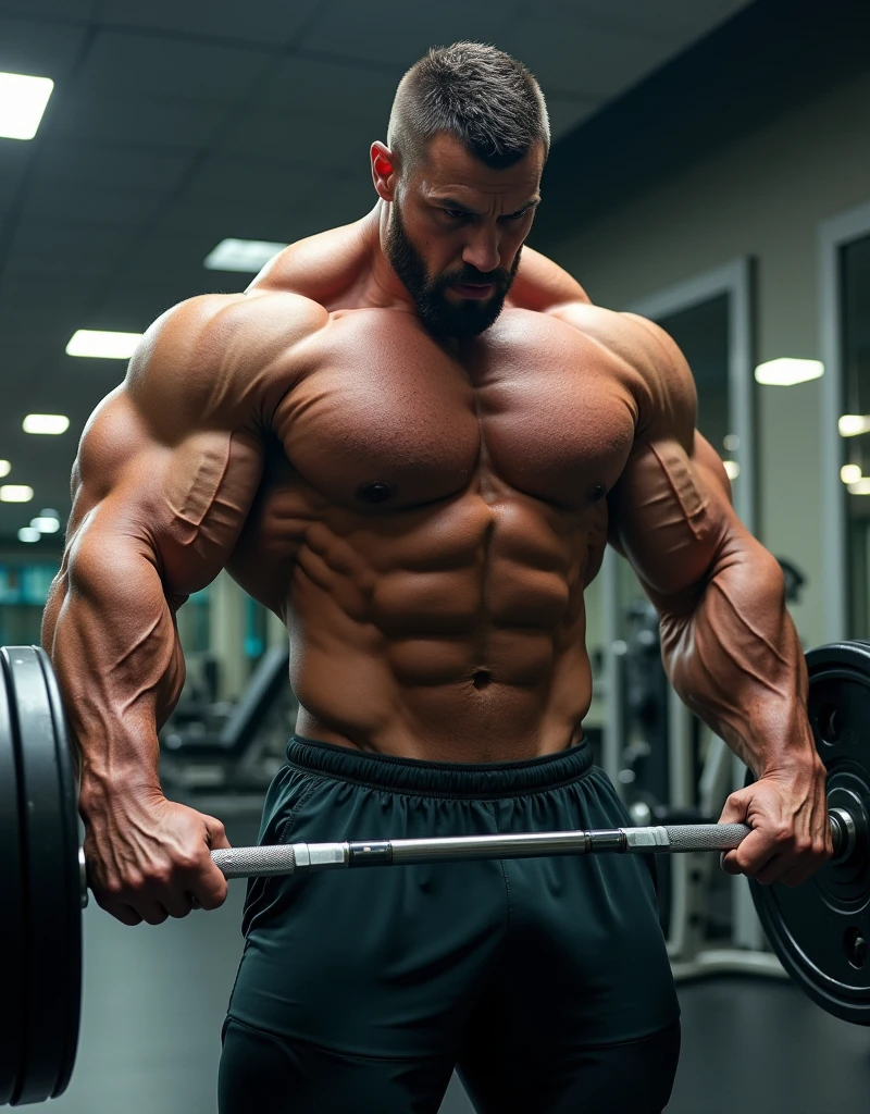 bodybuilder man in gym big muscles