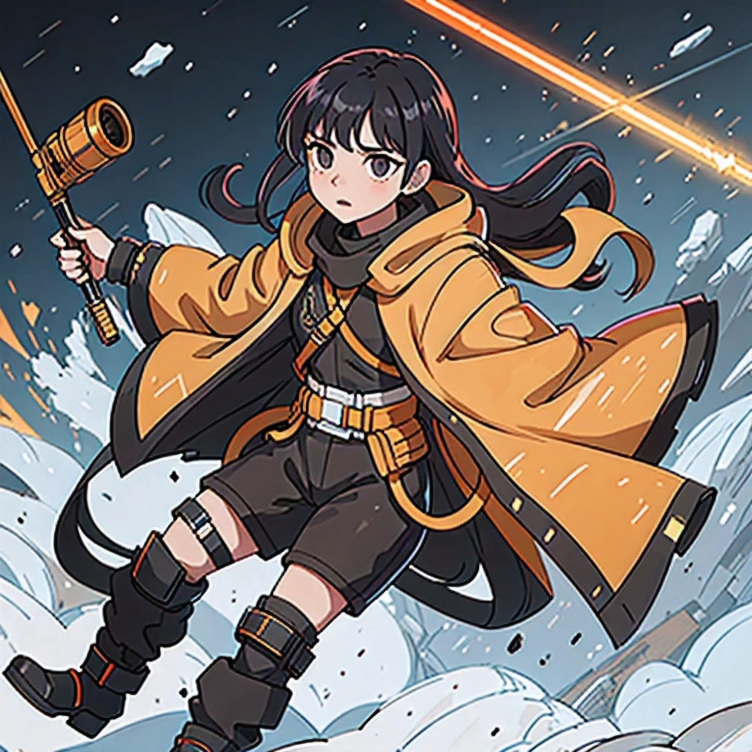 Black gold silk cyberpunk mine snow light orange rough linen cloak Trump lightsaber space floating 1:6 Miniatures,illustration