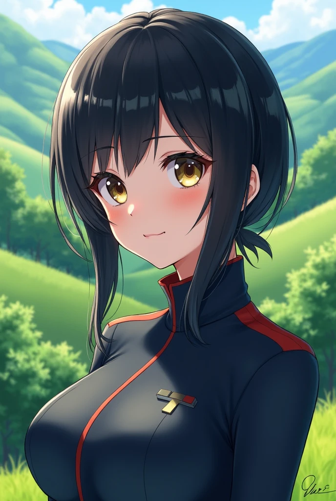 Yoshika Matsuda,Tight uniform,Beautiful valley,Shiny black hair、 Extremely rich facial detail, Beautiful Eyes, cute, masterpiece,A lively schoolyard