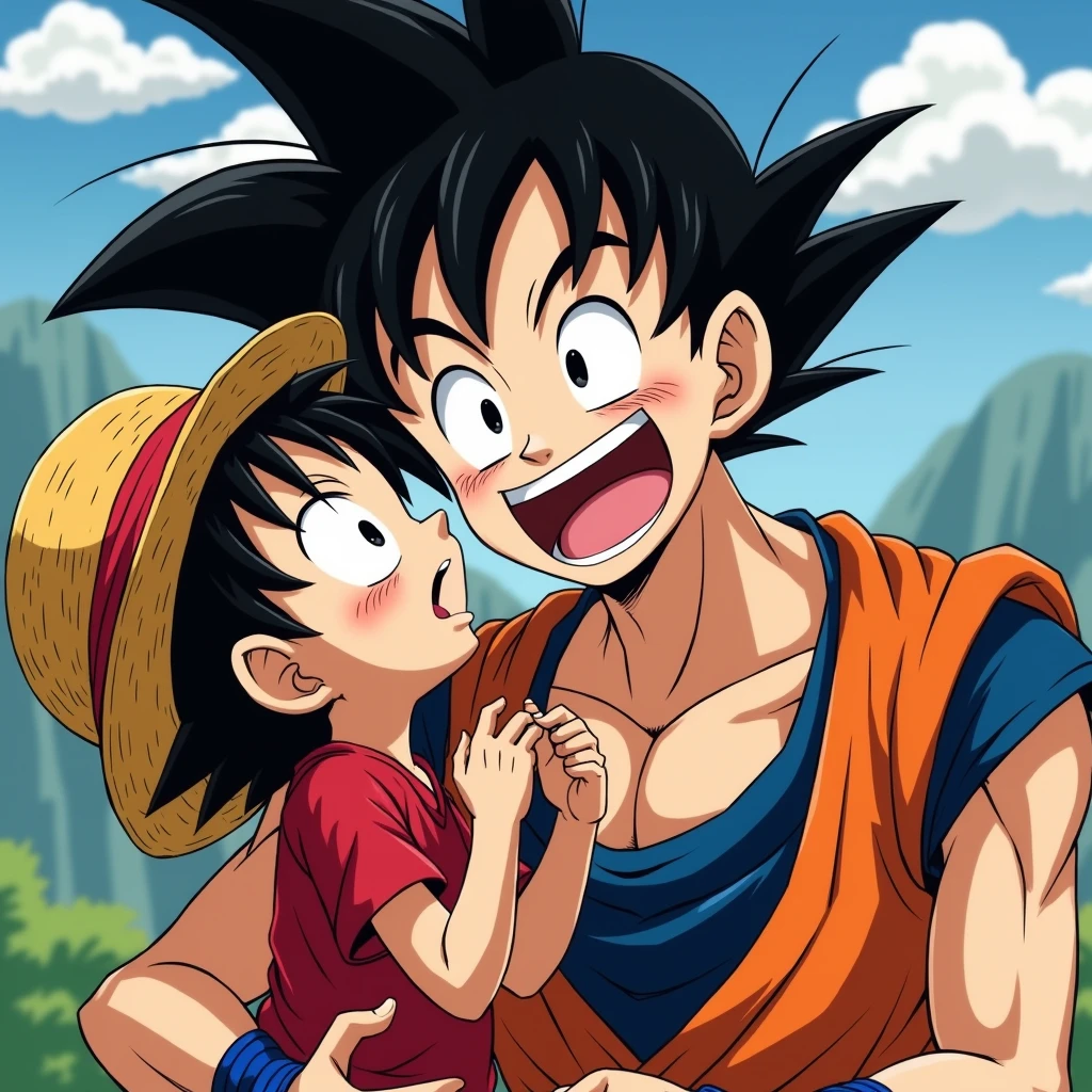 Son Goku eating Monkey D Luffy