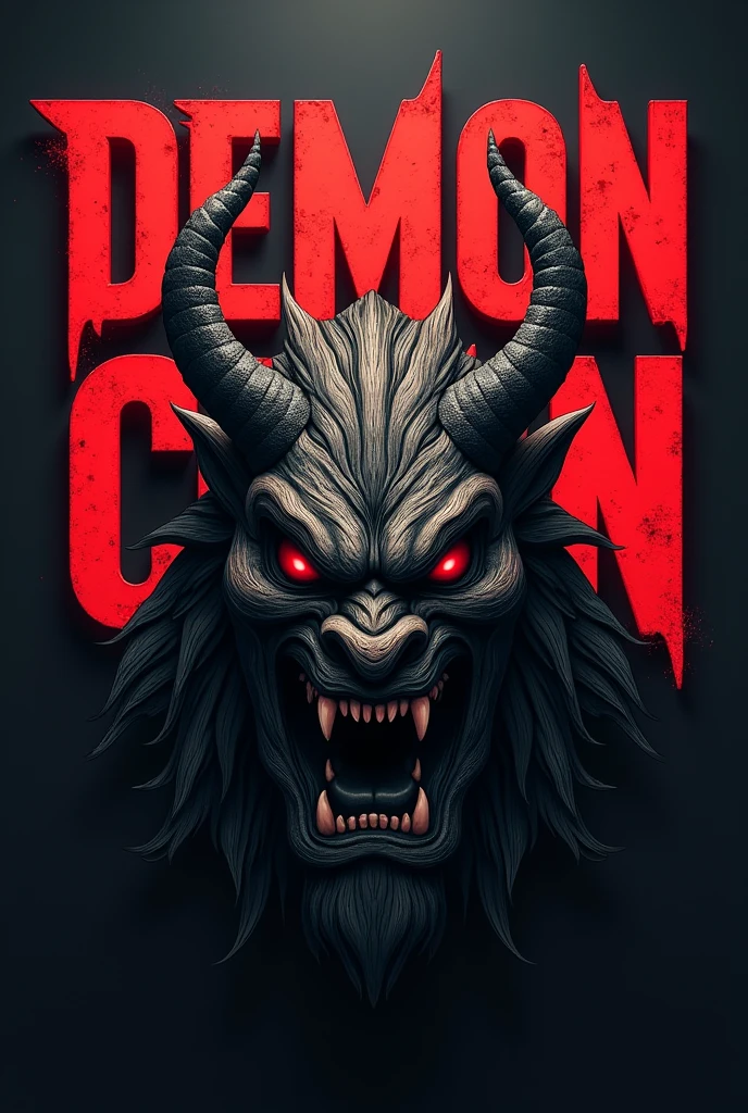 A Oni Mask with Word DEMON CLAN in background 