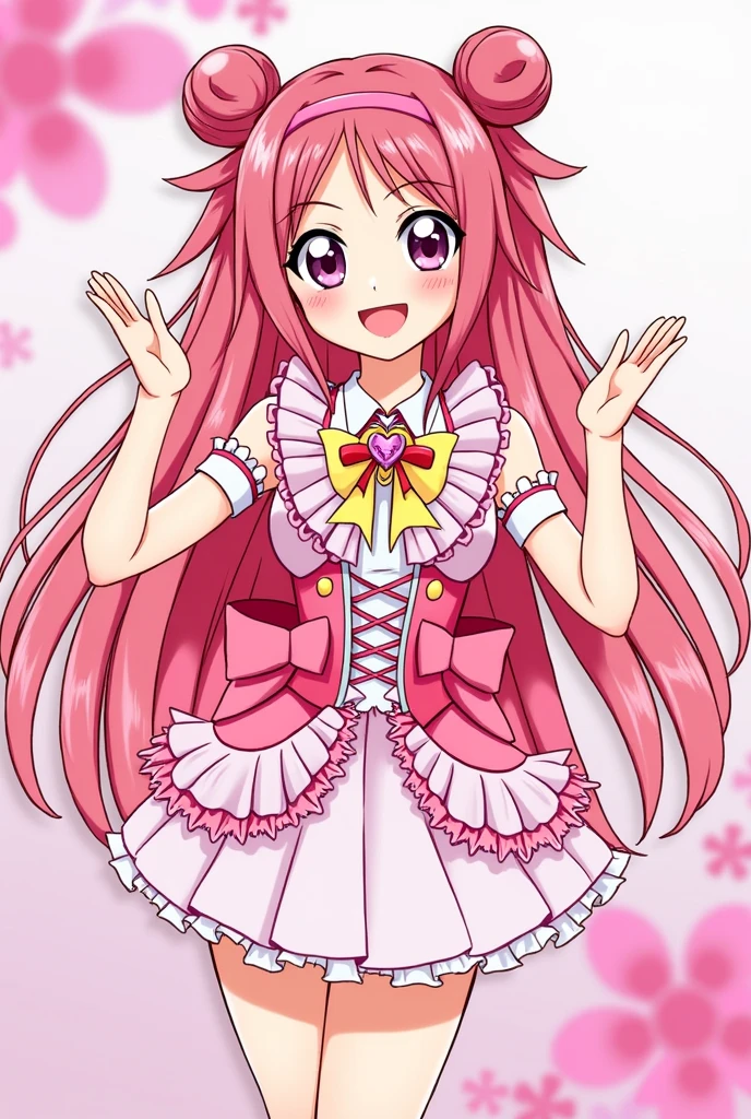 masterpiece, Highest quality, Attention to detail, cuteピクセルアート, Vivid, young woman, cute, smile, Facing the front, Open your mouth,Flashy idol costumes,Pretty Cure,Cel painting,whole body,Tons of accessories,Girls' anime