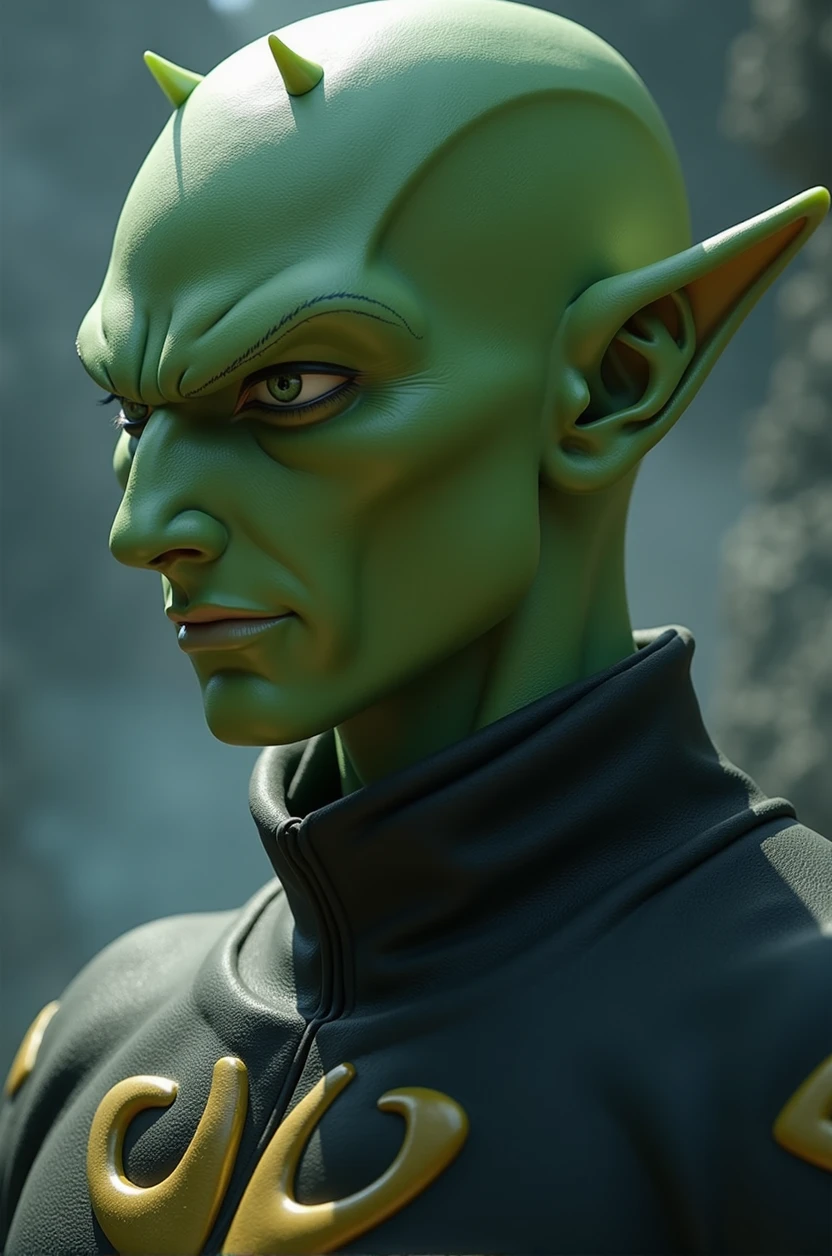 Skin Color: Give the character a green or olive skin tone.
Facial Structure: Incorporate angular, sharp features to reflect Piccolo's unique facial structure.
Antennae: Represent the antennae as small, subtle projections or a unique hairstyle.
Ears: Create pointed ears or give the character a hairstyle that resembles Piccolo’s ear shape.
Clothing: Design the outfit to have elements reminiscent of Piccolo’s traditional attire, such as a high-collar shirt or a similar color scheme.