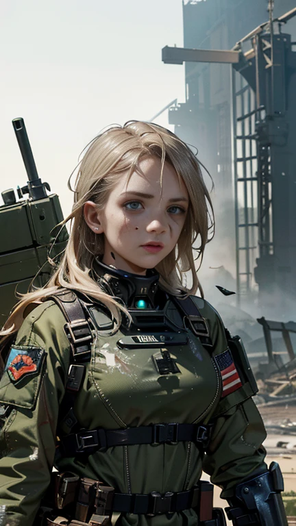 Postapocalyptic combat scene with a Beautiful hyperrealistic photograph of cute Young Swedish woman with Runic tattoos, ((dirty face Blood splattered)), (((wearing full heavy mecha armor, combat harness, Neon highlights))) Short Red Dreadlocks, combat pose, (((Holding on to the side of a combat Sci-Fi Combat helicopter))), exterior of Destroyed building, Fires, Smoke, debris, Camo netting, Ammo Boxes, Rain, Stormy, Wet, abstract beauty, near perfection, pure form, intricate detail, 8k post-production, High resolution, super Detail, trending on ArtStation, sharp focus, studio photos, intricate detail, Very detailed, By Greg Rutkowski