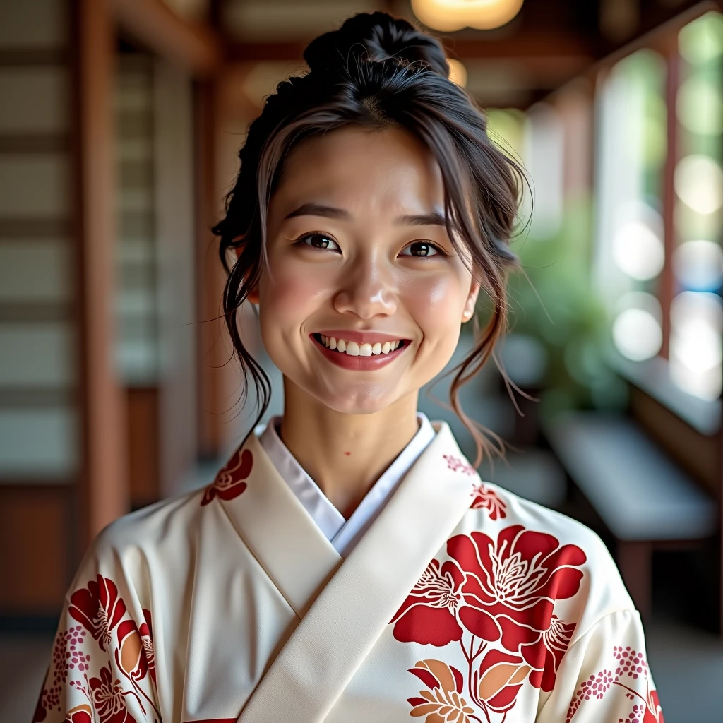 Woman in a kimono smiling 