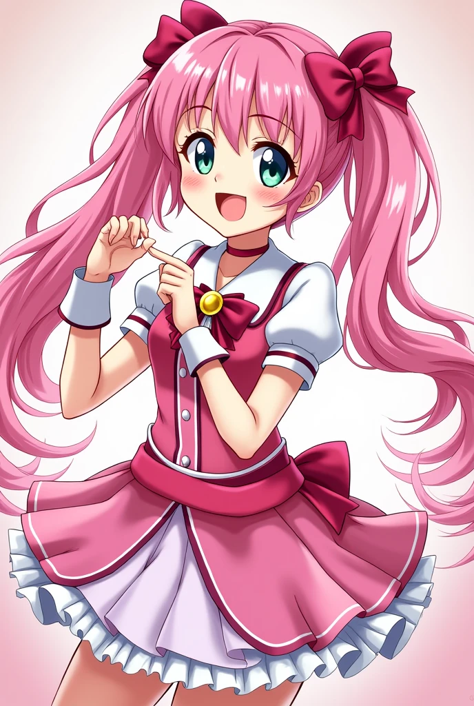 masterpiece, Highest quality, Attention to detail, cuteピクセルアート, Vivid, young woman, cute, smile, Facing the front, Open your mouth,Flashy idol costumes,Pretty Cure,Cel painting,whole body,Tons of accessories,Anime for girls,cute靴,cute髪型