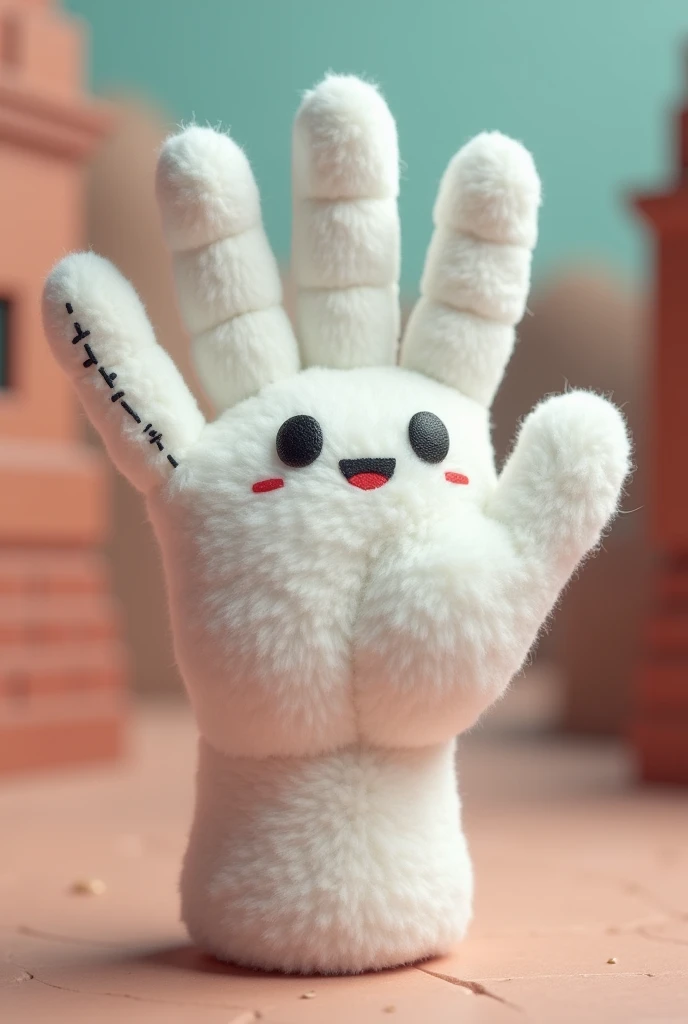 Create a white plush hand with a scar from a cut, create all of this in a pixelated video game style like Undertale