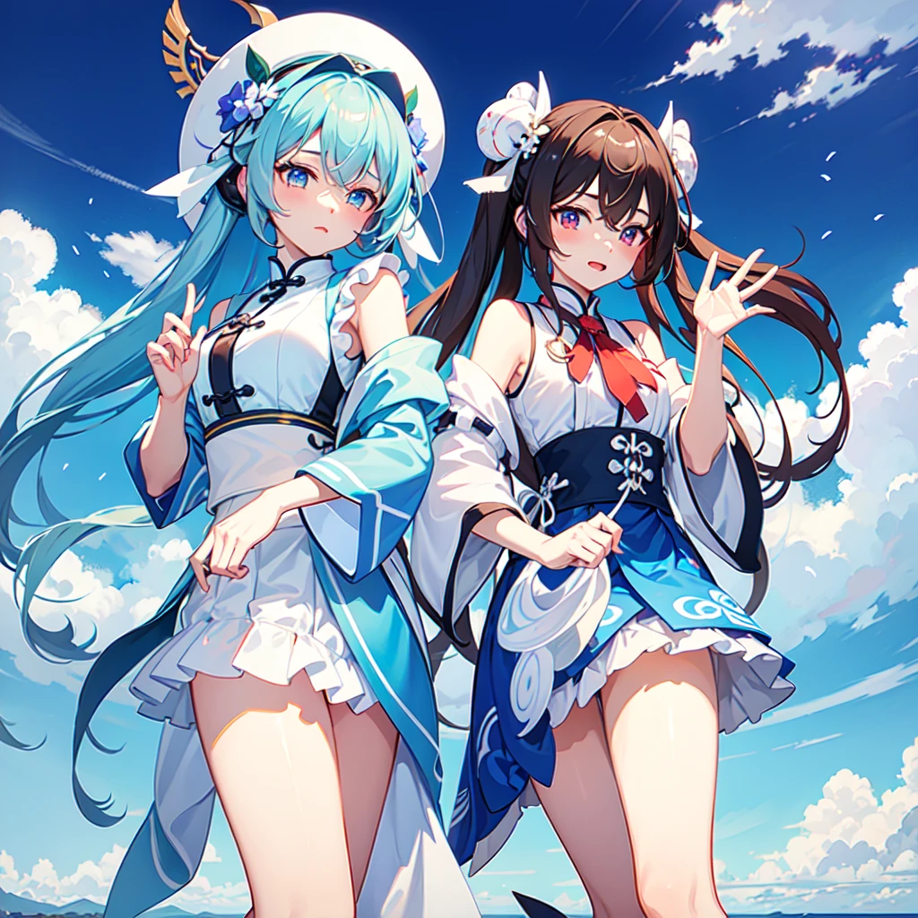 Cute beautiful 18 year old anime skunk girl with blue hair have red blush and a mischievous smile anime style with uppear shirt naked