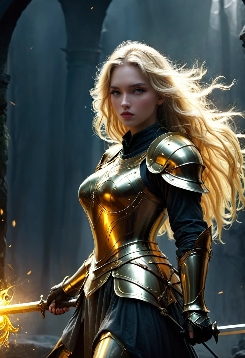 Long-haired blonde, Golden Knight in a Dark Fantasy