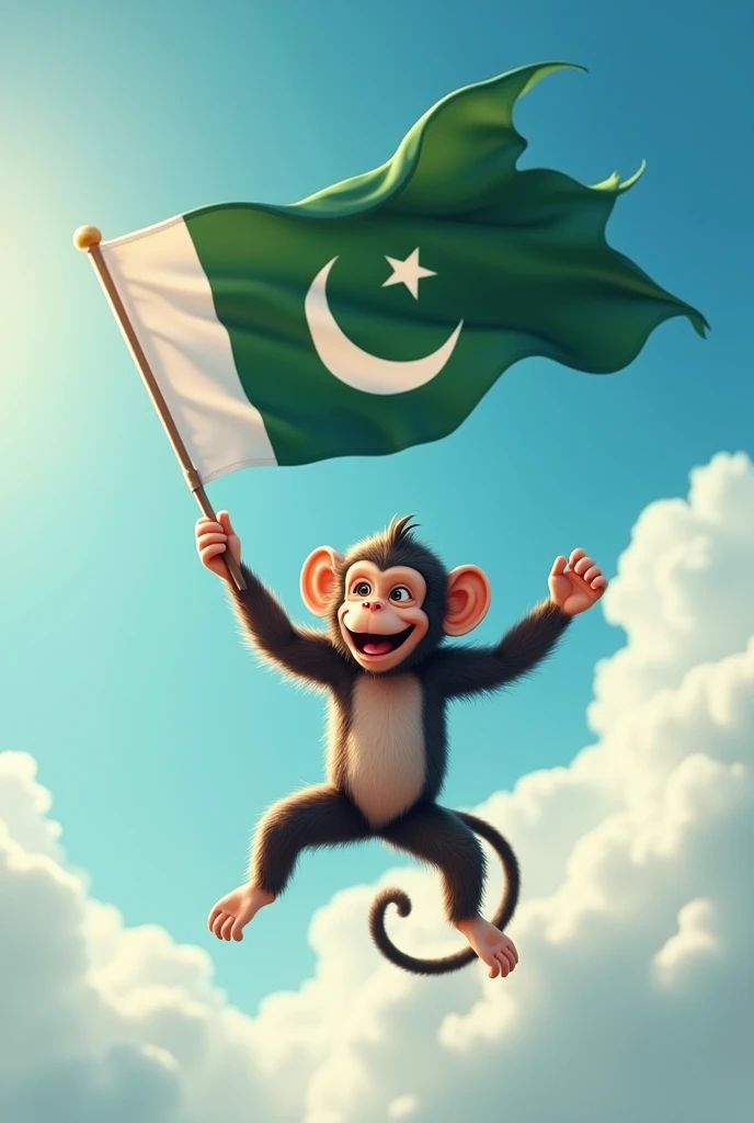 A monkey on sky flaging with Pakistani flag