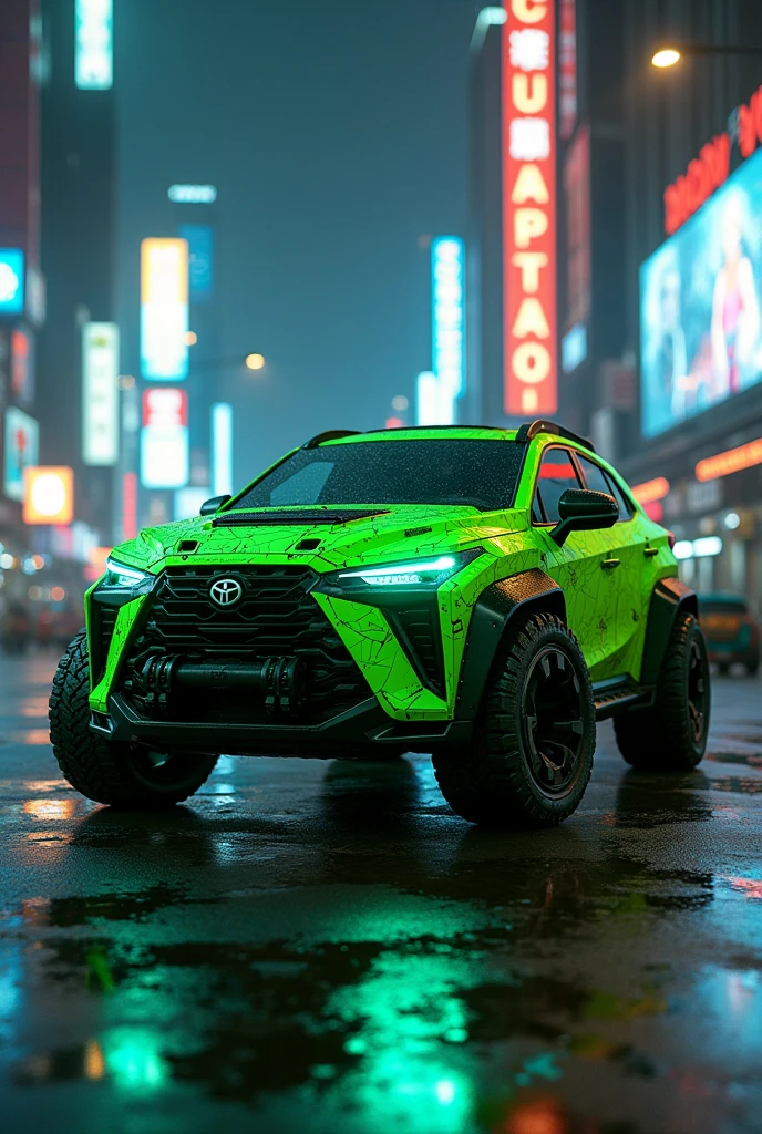 Armored cyber neon combat car green