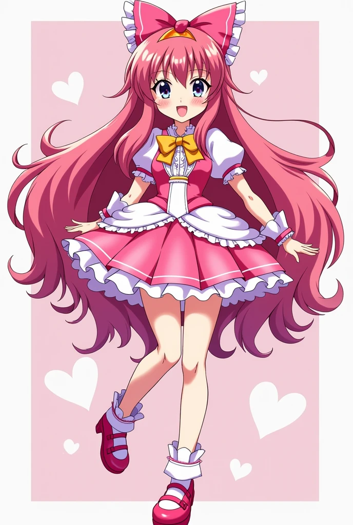 masterpiece, Highest quality, Attention to detail, cuteピクセルアート, Vivid, young woman, cute, smile, Facing the front, Open your mouth,Flashy idol costumes,Pretty Cure,Cel painting,whole body,Tons of accessories,Anime for girls,White margin