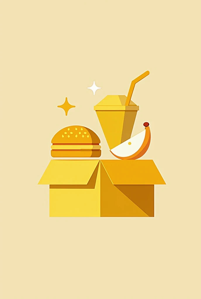 Design a logo for a brand named  snack box. Make it minimal in yellow and white color. Focus on burger , smoothie and box. Very cut and very simple
Make it very creative and eye catching and a bit abstract