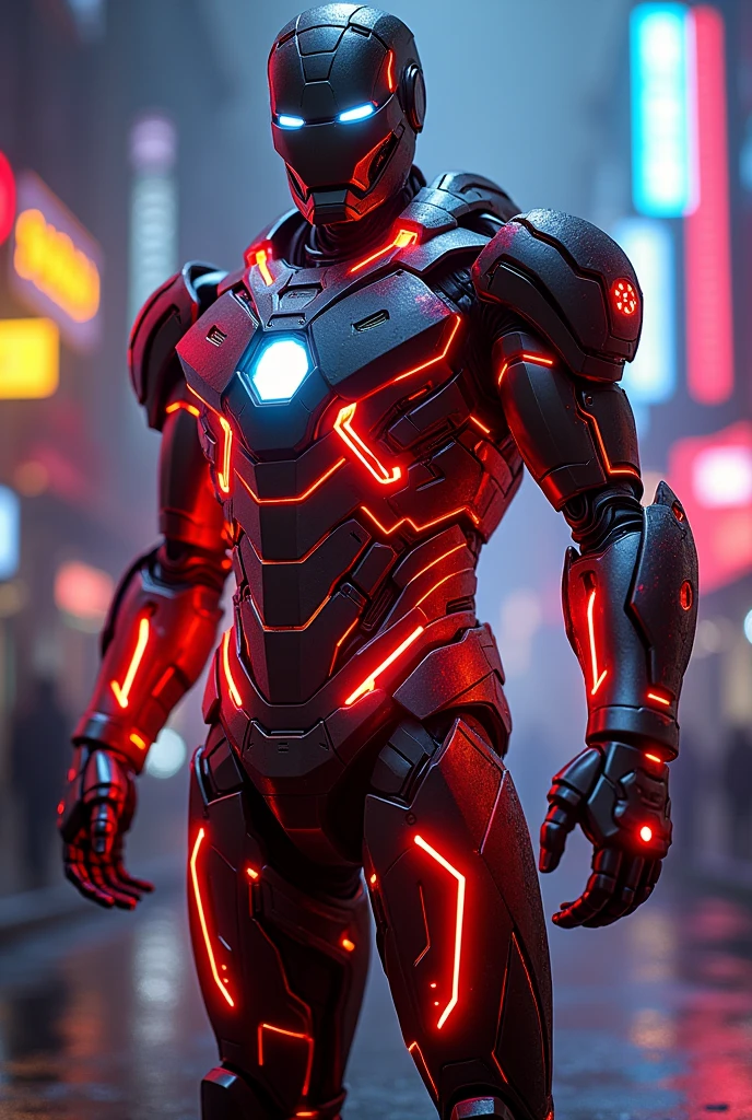 Iron man cyber neon armored suit red