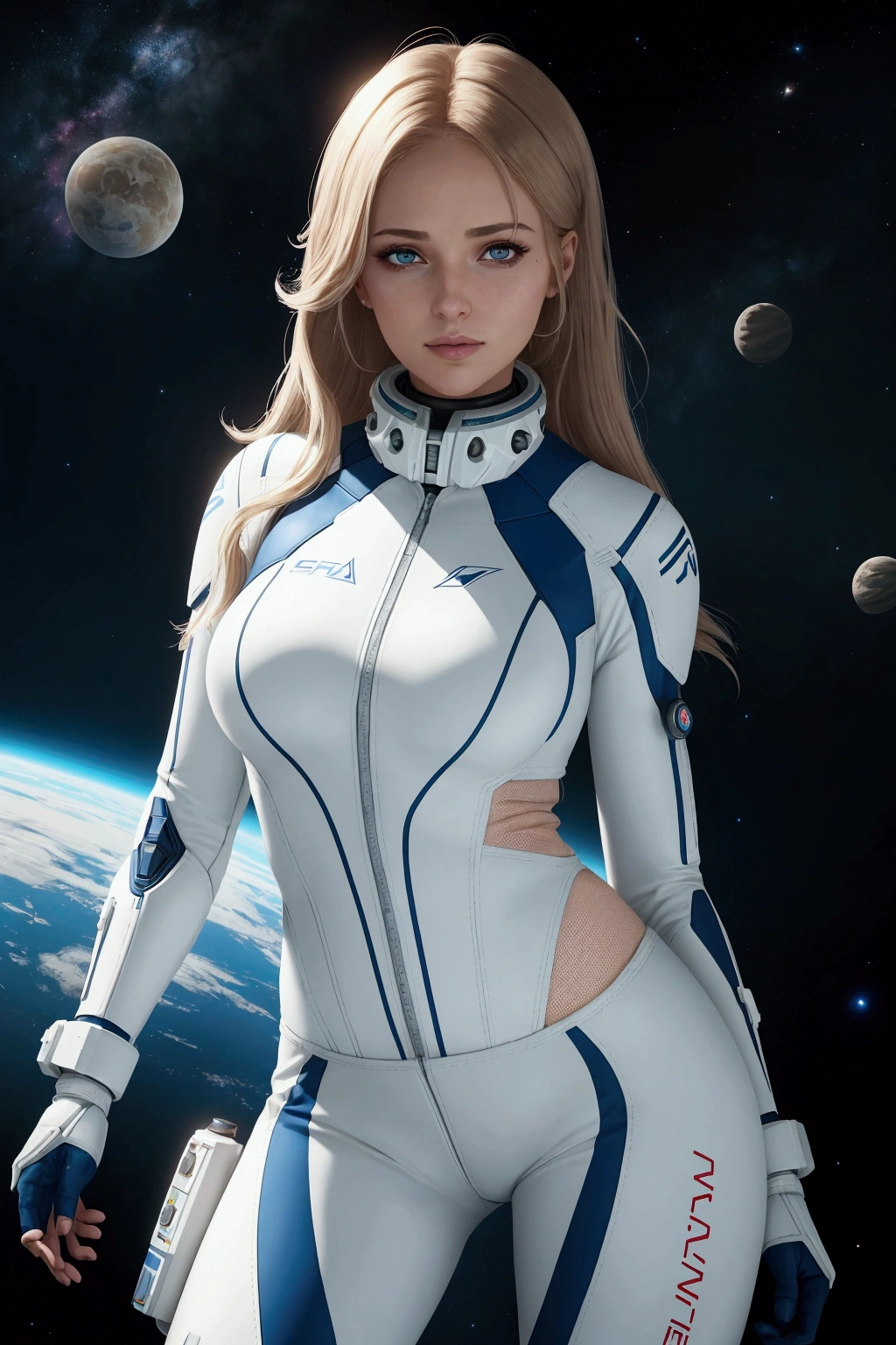 Арафед woman в белом костюме стоит перед планетой, beautiful woman in a spacesuit, portrait anime space cadet girl, научная woman, Science fiction, woman, A crew member of a futuristic starship, portrait of a beautiful sci-fi girl, Вдохновлённый Mass Effect, sci-fi suit, inspired by Eva Ryder, in a spacesuit, portrait of a girl astronaut in armor, cgssociety inspired