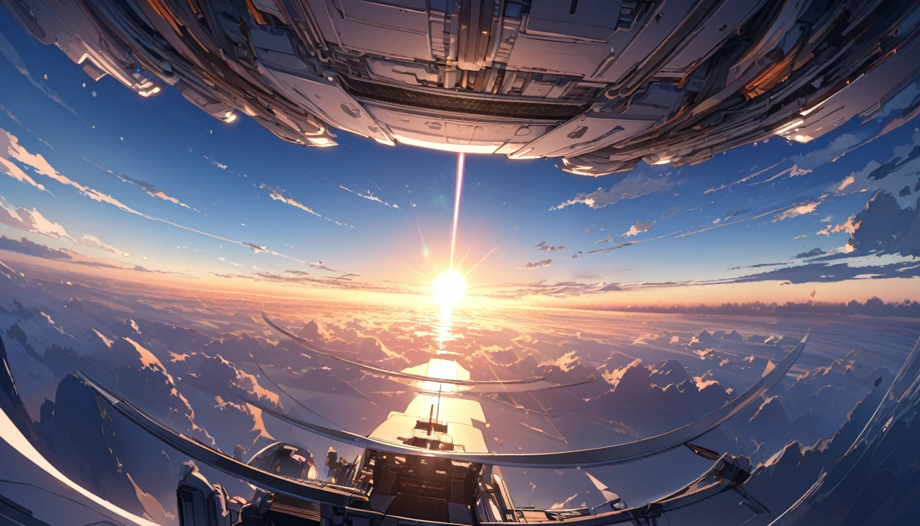 ultra detailed, 16k, master piece, in the space, surface, sunrise, sun, horizon