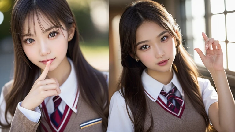 (One Girl), (Very detailed美しい顔), Great face and eyes, (Highest quality:1.4), (Very detailed), (Very detailed CG 統合 8k 壁紙), Very detailed, High resolution raw color photos, Professional photography, Realistic portraits, Great face and eyes, Pink Eyes, (High School Uniform, Pleated mini skirt:1.3), (胸元が大きく開いたHigh School Uniform:1.4), Twin tails, Brown Hair, model, (((Bokeh))), Depth of written boundary, School, classroom, (squat:1.2), (Lace panties:1.2), View from below,Perfect body、(((1 female)))、(((Beautiful and accurate five fingers)))