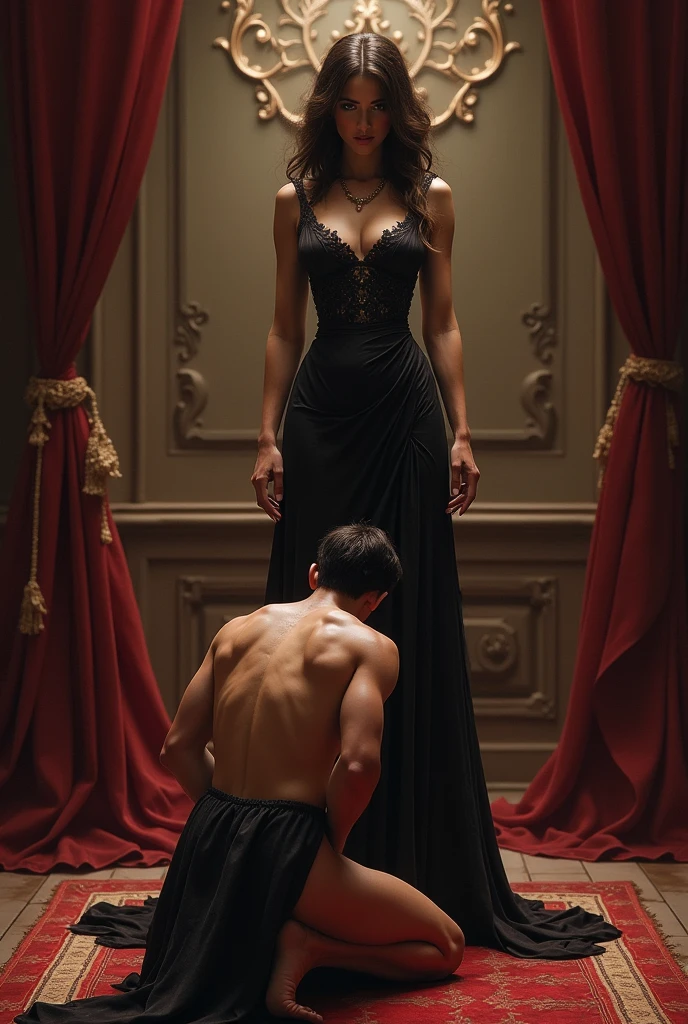 A woman dominating a man