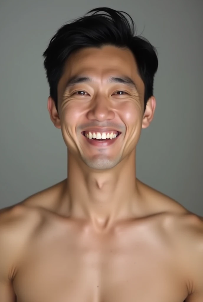  a Korean male CEO in his 40s facing forward with a smiling expression, portraying a vibe commonly seen in product reviews,full-naked 