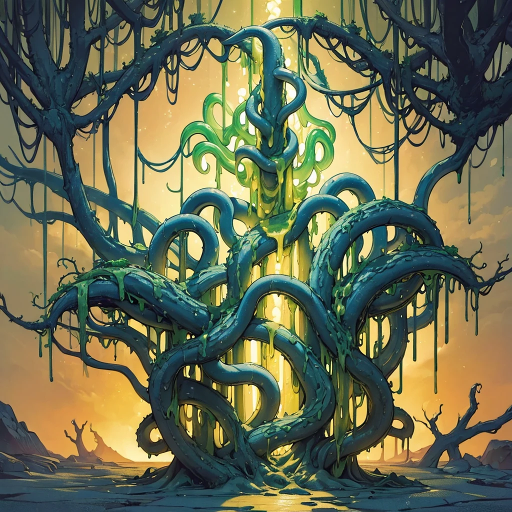 ((((No humans))))、(An alien tentacle creature with tentacles branching out from a central body with a single large eye)、Lots of tentacles、mudの海、mud