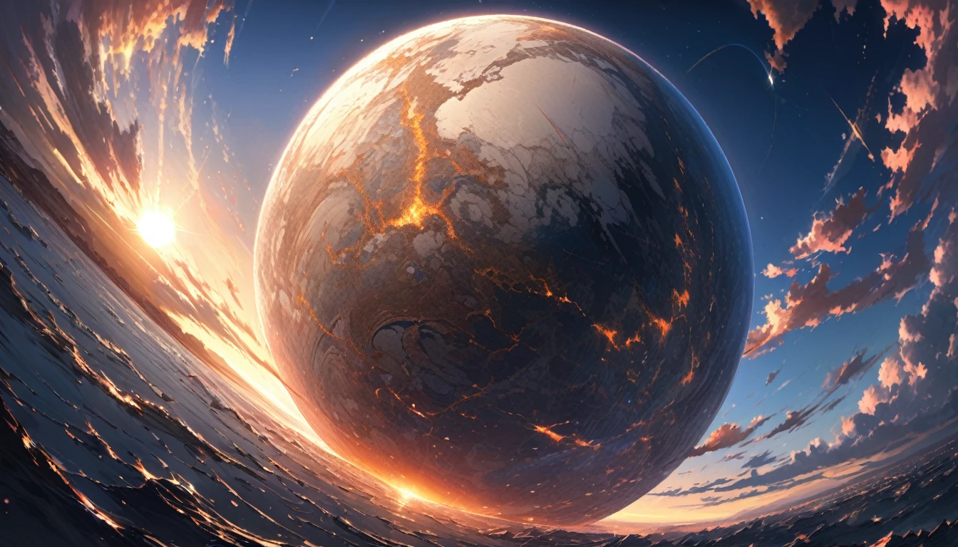 ultra detailed, 16k, master piece, in the space, sunrise, sun, horizon
