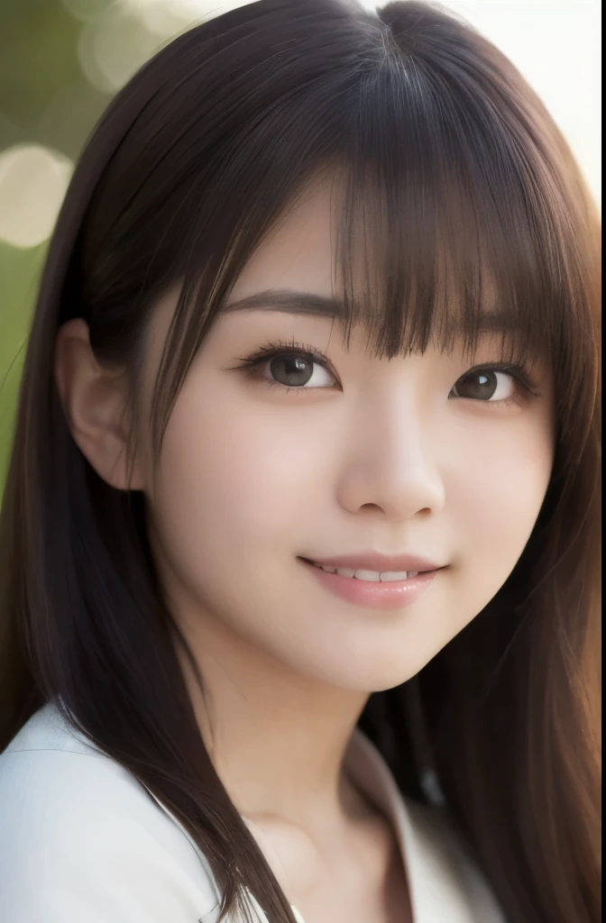 best quality, face focus, soft light, ultra high res, (photorealistic:1.4), RAW photo,(Shinozaki Ai), white skin, kawaii, 1 Japanese girl, solo, cute, (smile), (pupil, lights in the eyes),  detailed beautiful face, Medium-sized breasts,(high resolution detail of human skin texture),(long hair),(portrait), upper body, white traditional kimono