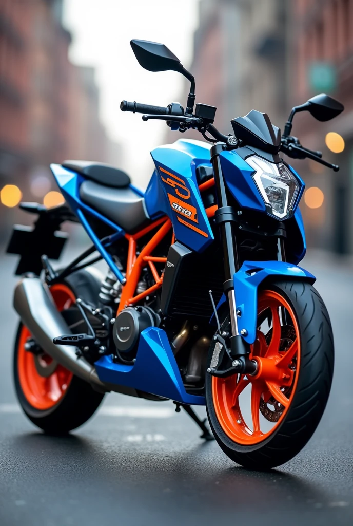 KTM Duke 390 in blue colour  with orange wheel 
