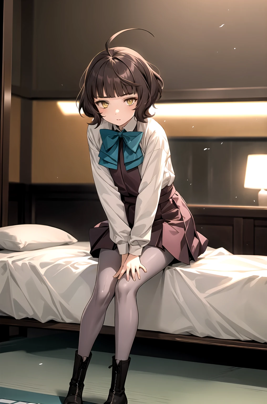 misaka_mikoto, Masterpiece, Best Quality, High Resolution, Beautiful Girl 1, Solo, Big, Indoors, Misaligned Bra, Supine, Hands Folded Back, Hotel, Rough Breath, Sexual Expression, Pubic Hair, Areola, Blushing, Hide Face with Hands, Upper Body Only Up, , Spread Your Legs, Crotch Up, Shy, Sister, Dramatic Writing, Gritting Your Teeth, Brown Hair, Sleeping with legs open, pubic hair visible, teeth clenched, sweaty body, wet, tokiwadai school uniform, black short pleated skirt, sheer white underwear, black tie, bracelet, black ankle socks, crotch touched, chest touched, (1man and 1girl,having sex:1.6),((missionary position,(lying in bed:1.2),bird’s eye view))