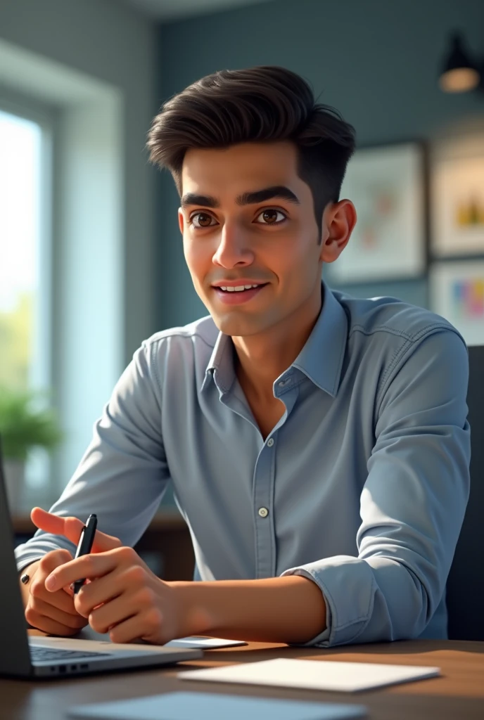 Create an image in which a 25 year old boy Bharat Gupta is talking about earning money.