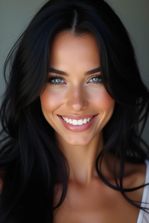 High Resolution, Long Hair, Smile, Black Hair, Blue eyes, gorgeous woman face
