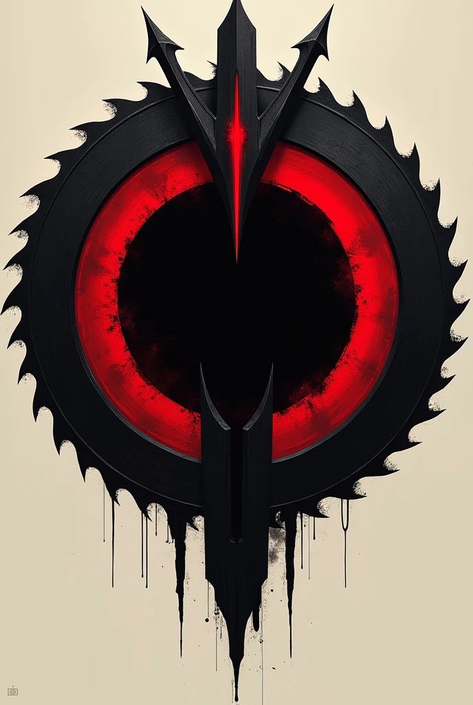 The halo has a black jagged cylinder with red stripes around it, resembling that of a hole saw. Within it lies a black circle, and within that lies another red ring with a sharp arrow pointing down. Two black arrows could also be seen in the outer ring of the halo