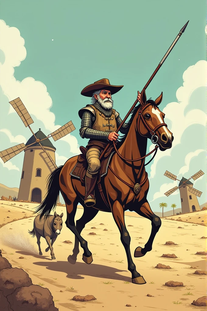 You can make a short comic about Don Quixote de la Mancha