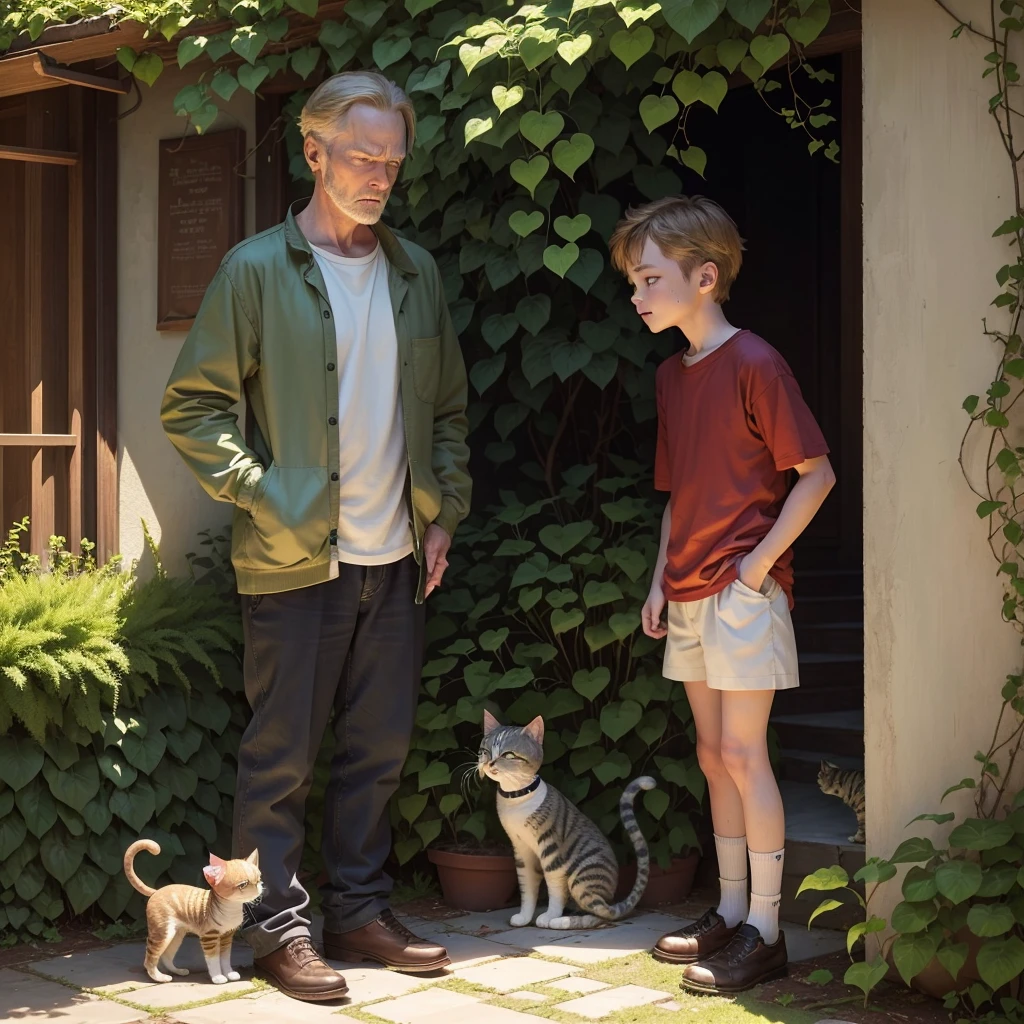 Scene 1:

Bill walked to the garden and heard the kitten's cries. He looked around and saw a little kitten under a bush.

Bill: (easy) "Oh... little one, what's wrong??"

Bill saw that the kitten was bitten by a snake on its leg. It was pitiful and in great pain.