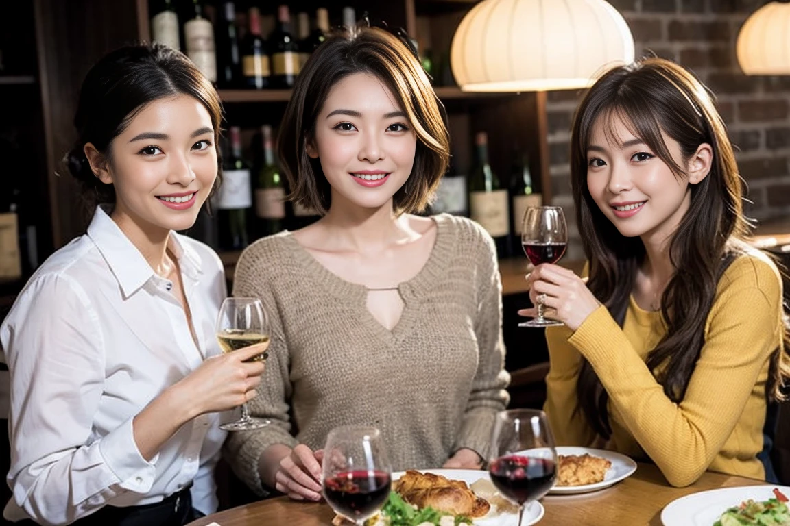 (Realistic:1.1),(masterpiece,Highest quality),8k,(49 years old), 53 years old, ベリーslimボディ、slimカップル、Tight waist,Upper Body,full-course dinner、wine 、Amazing view of the sunset sky and clouds、Perfect Anatomy, Brown Hair, short hair,Random Hairstyles,((Highly detailed face and eyes:1.2)),Perfect golden ratio face,Long sleeve shirt、dress,(smile:1.2)、Shortcuts、cute、(Realistic, Intricate details:1.2), A bright smile、short hair,Bright Face、赤wine 、Appetizers、Italian food、wine bottle、Champagne、スパークリングwine、(slimな顔), (The body is slim), (Brown Hair), (Shortcuts), Upper Body, 白wine, slim, wineグラス,