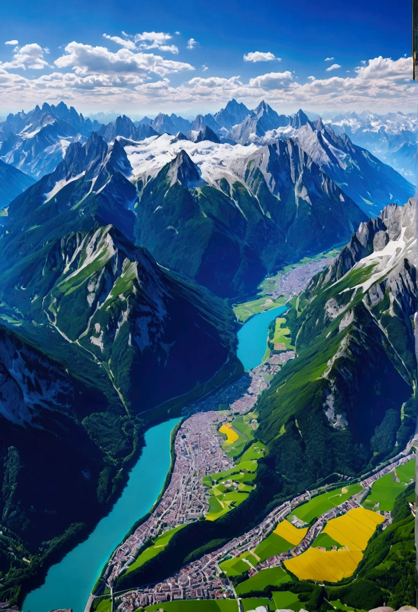 The Alps stretch out as far as the eye can see、Panoramic Photos、Beautiful natural scenery with realistic texture、High-detail images