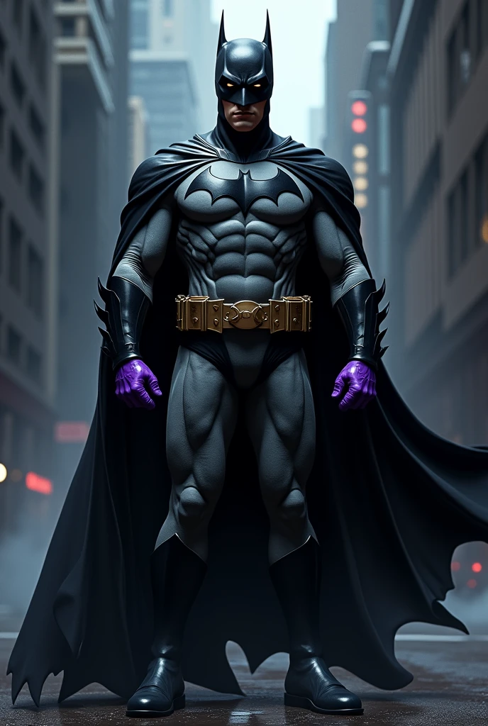 batman in 1939 style with purple gloves. Photo realistic 