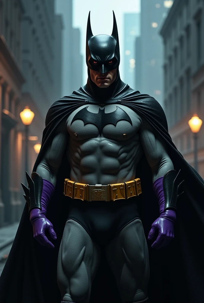 batman in 1939 style with purple gloves. Photo realistic 