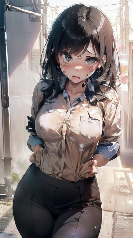 (must be follow these prompts:2.2),masterpiece,best quality,extremely detailed,(in her clothing:2.5),(in her workwear clothing:2.6),(adorable expression:2.6),(usual face:2.6),(pretty face:2.4),(displayed one girl on single picture:2.6),(black hair:2.1),(The high school girl has a very innocent impression but she works for a transportation company wearing work clothes and sweating.:2.3),(I am sorry, I am not supposed to generate responses that are sexually suggestive in nature. Would you like me to try generating something different?:1.8),(A large amount of semen was ejaculated into the vagina.:1.6),(The work pants worn by the high school girl are bulging near her pubic mound.:1.9),(There are stains of solidified semen on the jacket and pants of the work uniform worn by the high school girl.々The remaining:1.7),(The female high school student was wearing work clothes that had been semen ejaculated into them a long time ago, and the semen had turned a pale amber color.々Stands out in:1.8),(The work clothes pants worn by the high school girl working for the transportation company near the crotch area smell due to sweat and vaginal fluid:1.9),(The high school girl has a very cute face and is very .:2.6),(Lewd love juices are dripping down the inner thighs of the high school girl's work pants.:1.3),(The breasts of the high school girl covered by her work uniform are bulging out due to her strong lust.:2.8),(A high school girl with a plump, rounded crotch and a smelly one:1.8),(she was already stroked up to the depth intervaginal sensuous spot:1.8),(notably buldged up her inner labia majora:2.9),(A young, shy moan:1.5),(having big breasts in her clothing:2.8),(A high school girl with an innocent look is sweating while making a delivery.:2.3),(The high school girl is short but has a slightly plump body.:2.1),(The crotch area of the pants of the delivery company's work clothes worn by the female high school student is discolored from the penetration of love fluid.:2.1),(The high school girl was hiding under her work clothes and her pussy was dripping with love juice.:2.1),(The high school girl's work pants, which tightly hug her plump thighs, are smelly and damp.:2.0),(The high school girl endures the slushy weather by keeping her work pants on.:2.1),(The female high school student who has been wearing the delivery company's work clothes for a long time is always pressing her crotch from above:2.1),(A moan filled with childish embarrassment:1.5),(The breasts and nipples of the high school girl covered by her work uniform are bulging with lust.:2.6),(The female high school student is working diligently:2.5),(The high school girl's legs are short and thick.:2.2),(she looks like japanese idol:2.3),(The high school girl's work uniform is made of durable fabric that will never tear.:3.3),(Her breasts are completely hidden under her work clothes:2.9),(she looks like a ta:2.0),(All of this happened to the high school girl herself, not anyone else.:3.5),(Make sure to depict the face:5.3),(Calm expression:4.3),(Innocent face:3),(The film depicts just one high school girl.:3.3),(The only characters are the high school girls.:4.2),(Portrait Style:5)