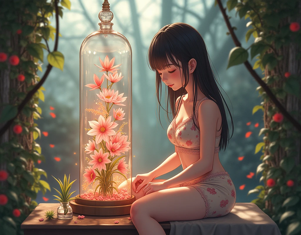 {{{{{3,318 trillion pixels high resolution, nsfw, Realistic scenery and lovely Japanese girl who is moaning madly as she nudity Masturbation that traces the sexual zone repeatedly with her fingers in a romantic Cylindrical crystal herbarium, thicken the lips look pretty, Boobs are fluffy and bouncy, Tits that get rounder bigger her deep tight cleavage, Her nipples and legs depicted in detail}}}}},{{{{{Her thick pubic hair in the her nudity body, A neat girl who sitting and opens her crotch traces her crotch with her fingertips and with a moan experiences her first climax and innocent Masturbation that traces the sexual zone, It's too clean and innocent to see her go into her own world nipples out mouth open panting and Masturbation that traces the sexual zone as she climaxes over and over again, magical in a romantic Cylindrical crystal herbarium filled with female hormones, Herbarium-soaked her tits become so plump and her tits grows sexier, Cuteness preserved forever shining in exchange for life from her, her beautiful slender underbust, slender curvy cute waistline, an lewd fetish for lips and necks and waistlines, her clearer nip line from underbust to hips, gloomy straight wig, thick vivid lips}}}}},{{Extremely detailed}},{{{{{heroine girl's Sexually unused body with pure and innocent aura}}}}}