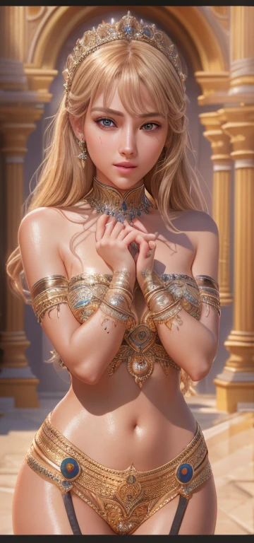 8k, maSterpiece, RAW PhotoS, HigheSt quality, RealiStic, Highly detailed CG Unity 8k wallpaper, Written boundary depth, Cinematic Light, LenS flare, Ray Tracing, (Very beautiful face, Beautiful LipS, Beautiful EyeS), ExquiSitely detailed face, ((Highly detailed Skin)) One person&#39;S, In the Dark, Deep Shadow, Attractive RuSSian Model、Born in Lee, ((View your viewerS)), (Captivating Smile), (Blurred Background), (Large BreaStS:1.5), EarringS, bracelet, necklace, Clear EyeS, CaStle roomS, Holding a Sword, Front Shot, (Pale Skin), I&#39;looking forward to it, (Big eyeS), ((Upper Body Shot)), (Camel Toe, Shape), ((Nice (Gold Micro Bikini， Golden cape design:1.5)), (Umbilical cord prolapSe:1.5), Light blonde hair, (ponytail), ((Captivating Smile)), ((Camel Toe)).