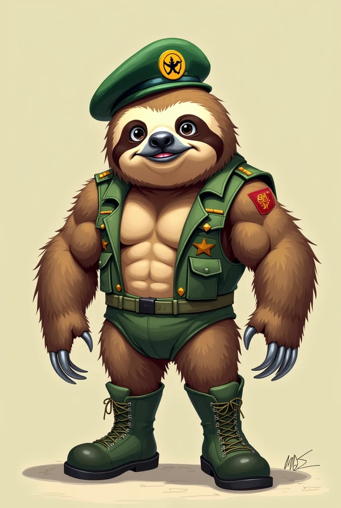 cartoon sloth dressed like wrestler Sgt slaughter