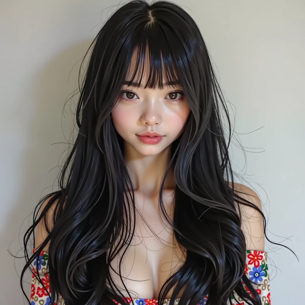 Long Hair　beautiful girl　Asian　Black Hair　gloss々