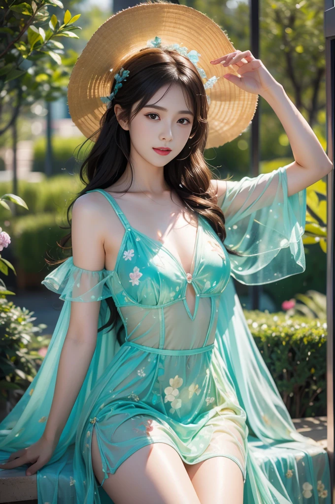 bioluminescent dress (best quality, masterpiece:1.2), tianfeng1, Extremely detailed, (Practical:1.37), beautiful, youth, Charming female model, sweet smile, Sweetheart girl, Warm colors, ((Full body view，Skin is firm and smooth)), ((Random scenes，Random shooting angles)), ((Elegant and natural gesture)), (big eyes, Exquisite eyes, Delicate lips, Exquisite eyes), Available in white and floral pattern, Show a bright smile, fit, Full breasts, ((Large Breasts)), Long legs, Create a stunning photo of a girl