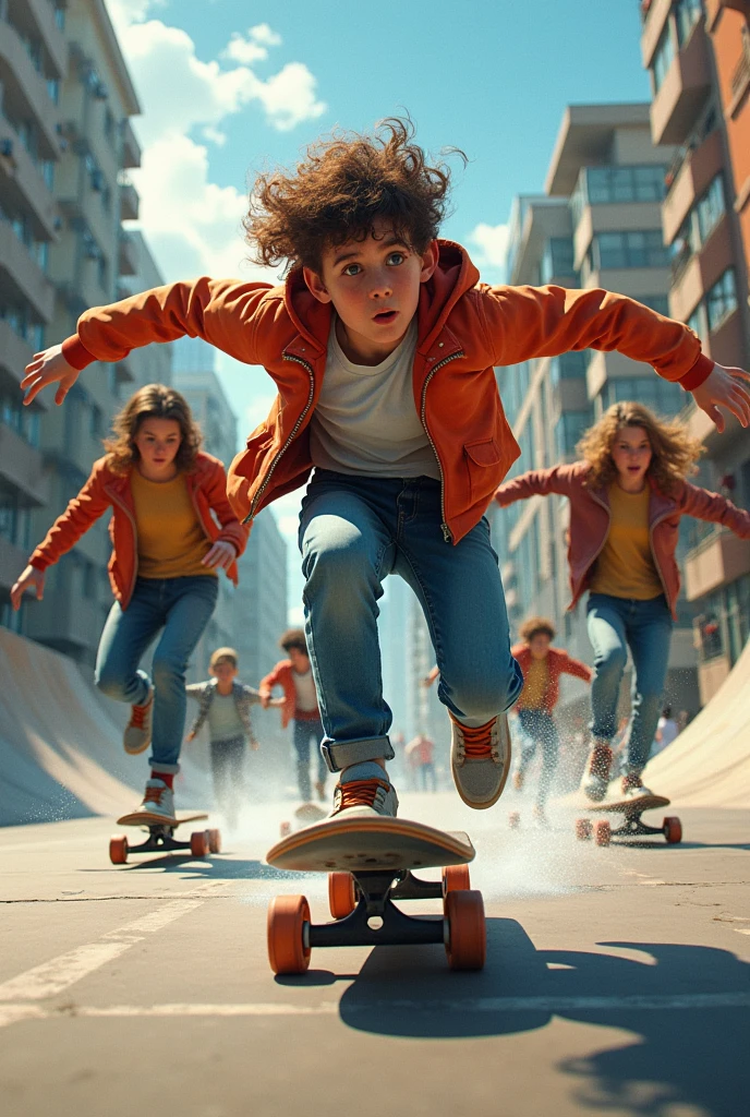 Several young people skateboarding