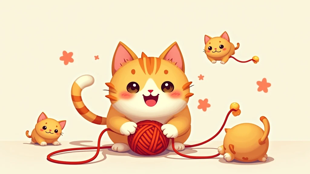 /imagine prompt:A digital illustration of a cute, cartoonish cat playing with a ball of yarn, with bright, vibrant colors, and a joyful expression. Background is light and playful with scattered emojis of Pepe the frog in various poses. Soft lighting with warm tones. Created using digital painting techniques, smooth brush strokes, high-resolution detail, emoji-inspired art style, cartoonish rendering, playful composition, animated vibes, character-focused, charming atmosphere, and subtle textures.