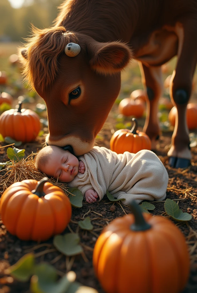 A  was lying in the pumpkin patch and was stepped on by a cow.