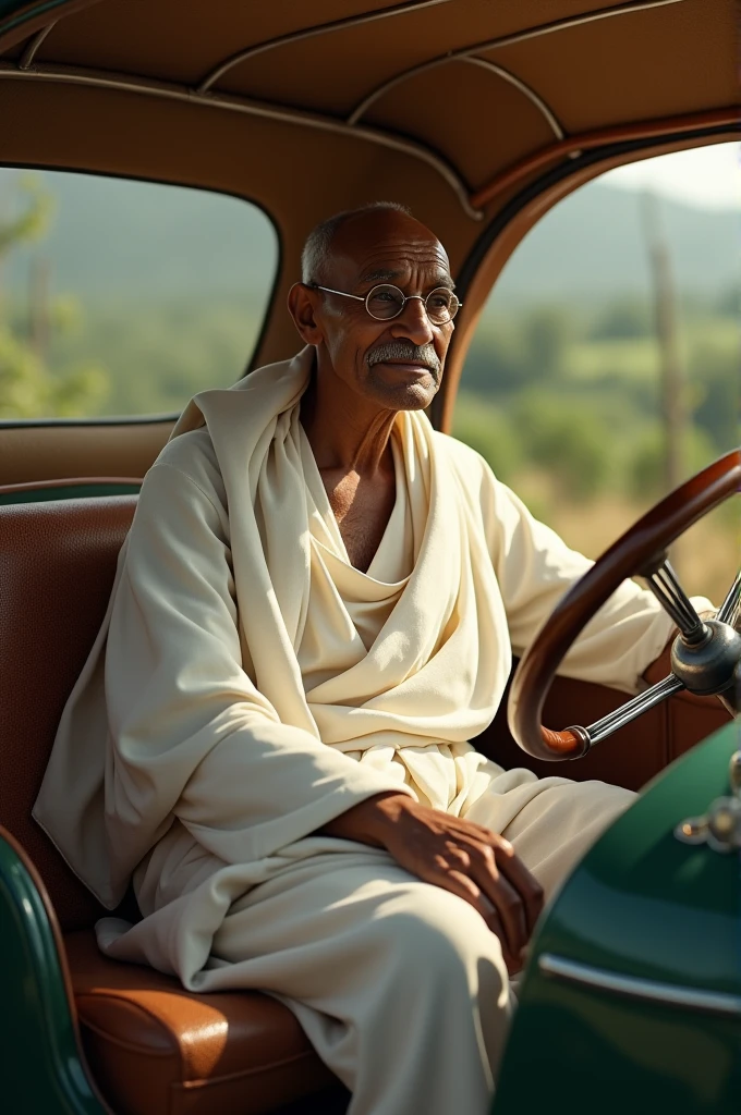 Mahatma gandhi in car